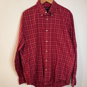 Lands End Men's Red Plaid Button Down Shirt Large